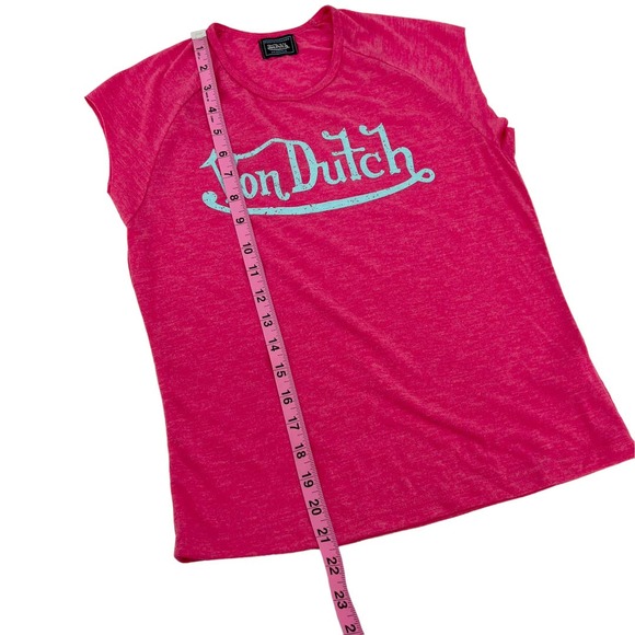 Von Dutch Women's Baby Tee T-Shirt Pink Size L Large Y2K 2000s - Picture 6 of 10